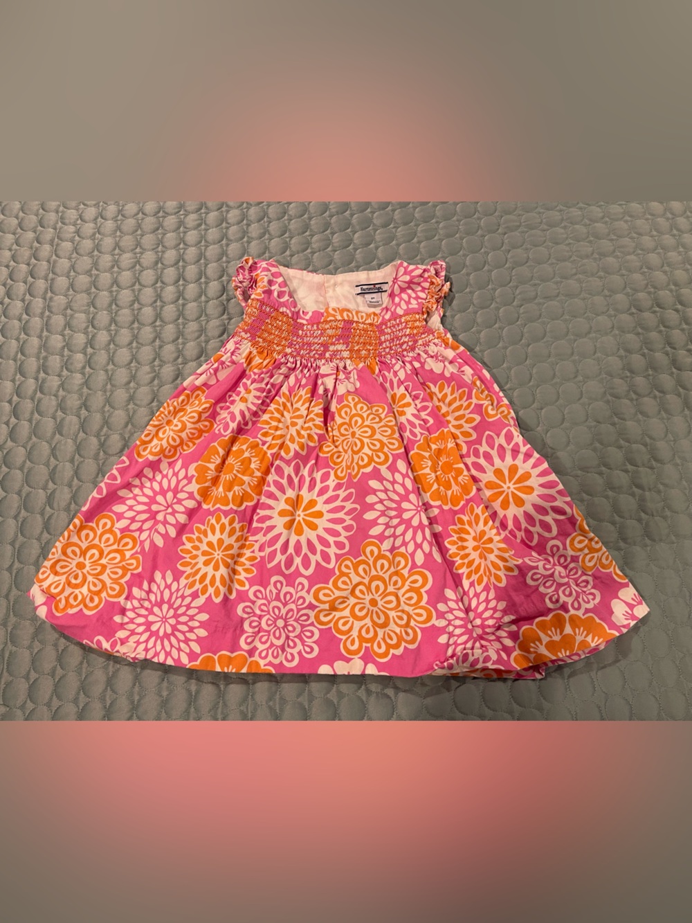Vintage Hartstrings Smocked Waist Floral Tank Dress 2T 100% Cotton Pockets Bows